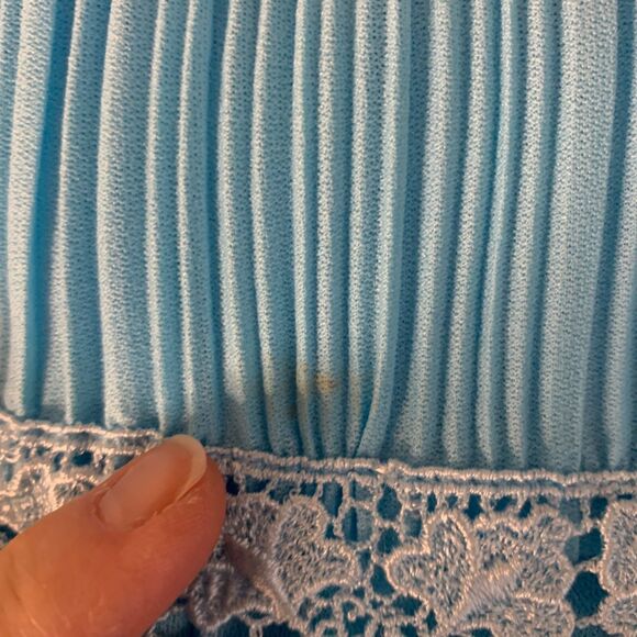 Vtg 80s Blue Midi Dress S-M Blouson White Lace 70s Mother of Bride Boston Maid - Picture 11 of 12